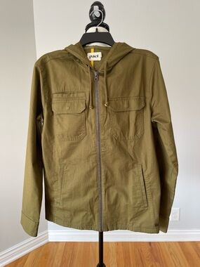 Pact army Green Hooded Utility Jacket Small Organic Cotton Zip hooded Gorpcore
